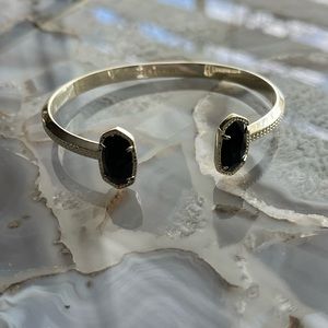Kendra Scott Elton Gold Cuff Bracelet in Black Opaque Glass